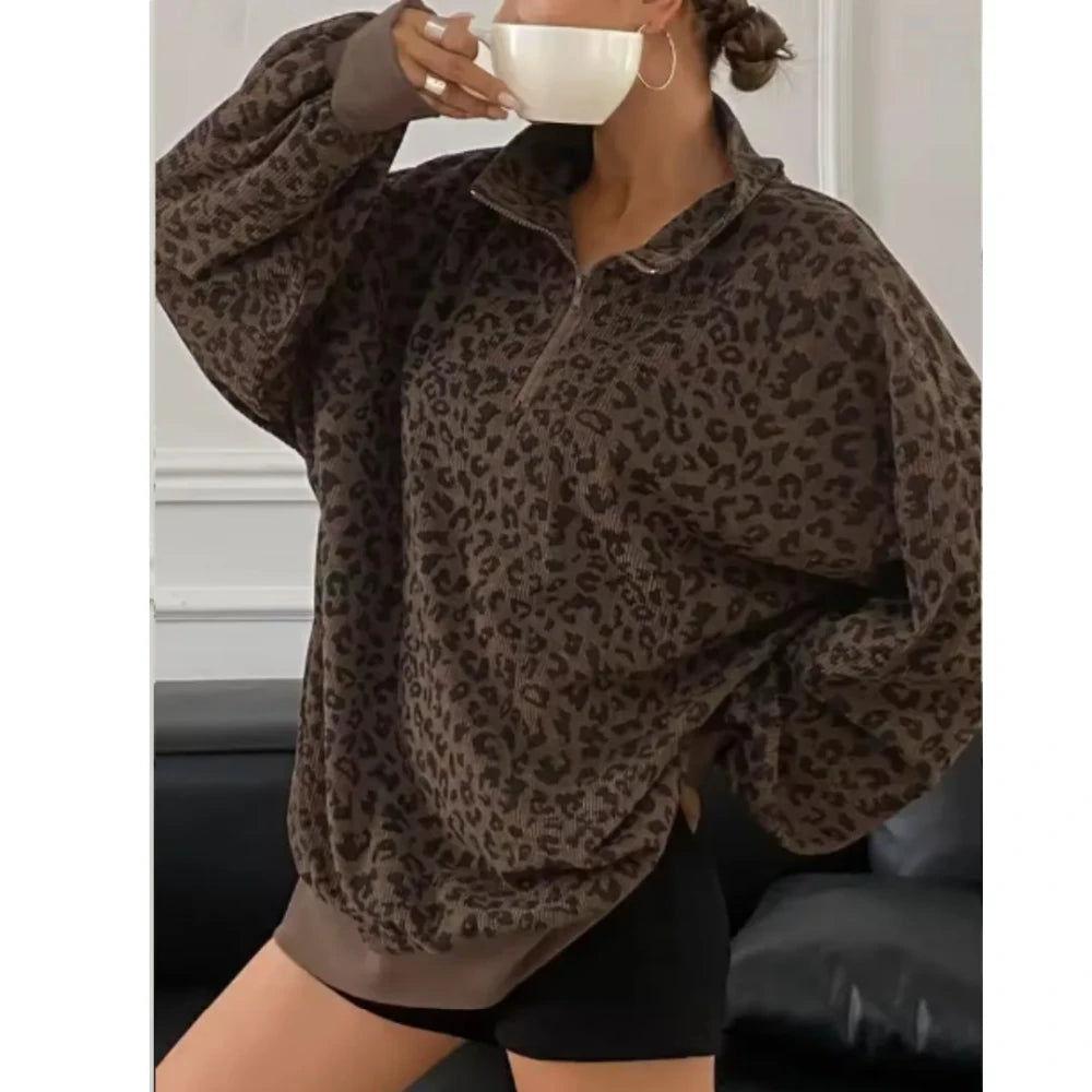 Leopard Quater Zip Pullover