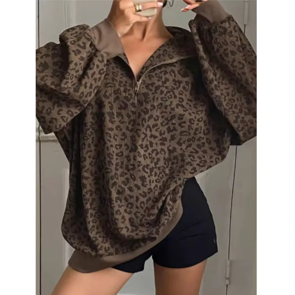 Leopard Quater Zip Pullover