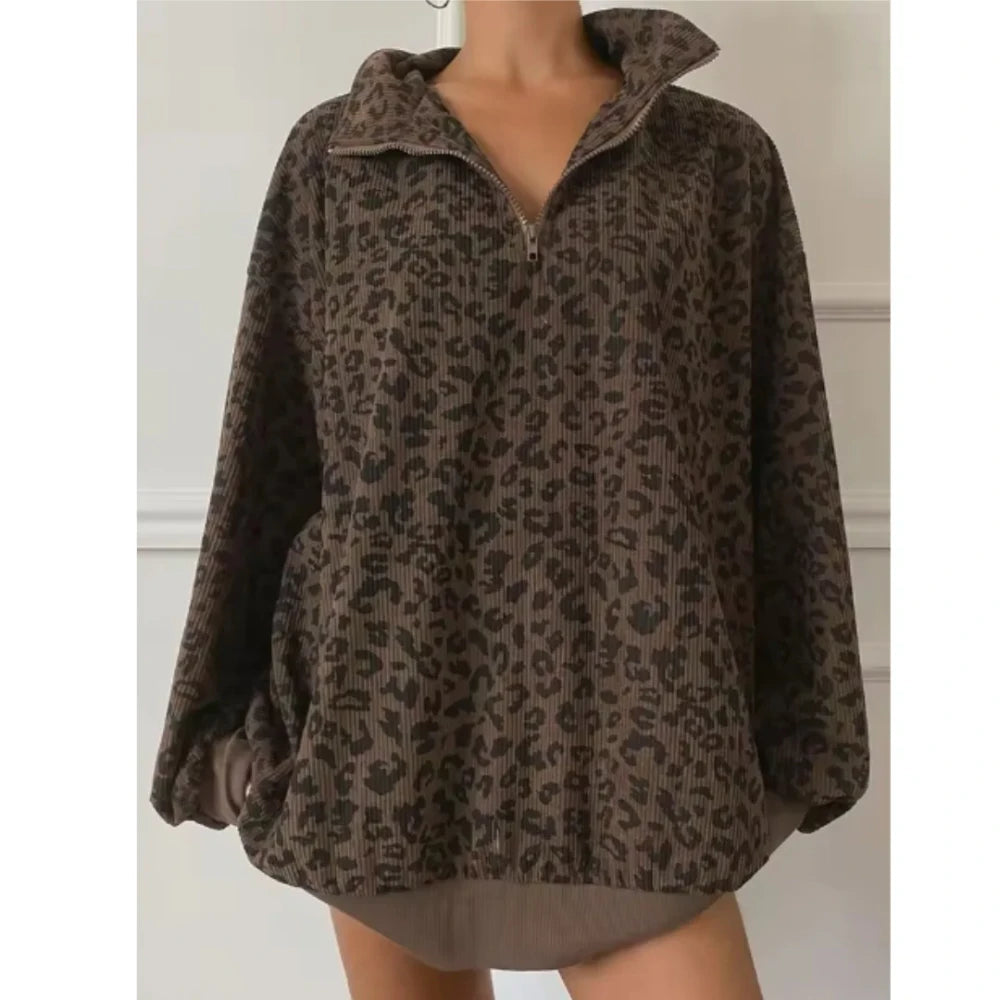 Leopard Quater Zip Pullover
