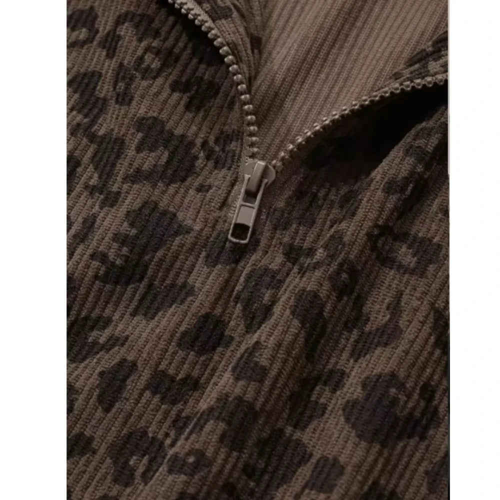 Leopard Quater Zip Pullover