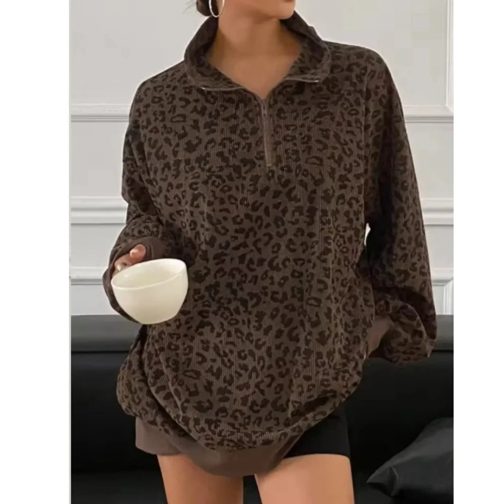 Leopard Quater Zip Pullover