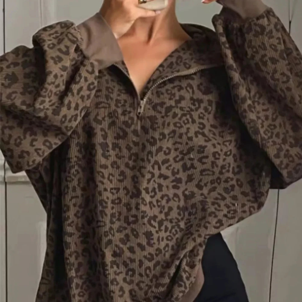 Leopard Quater Zip Pullover